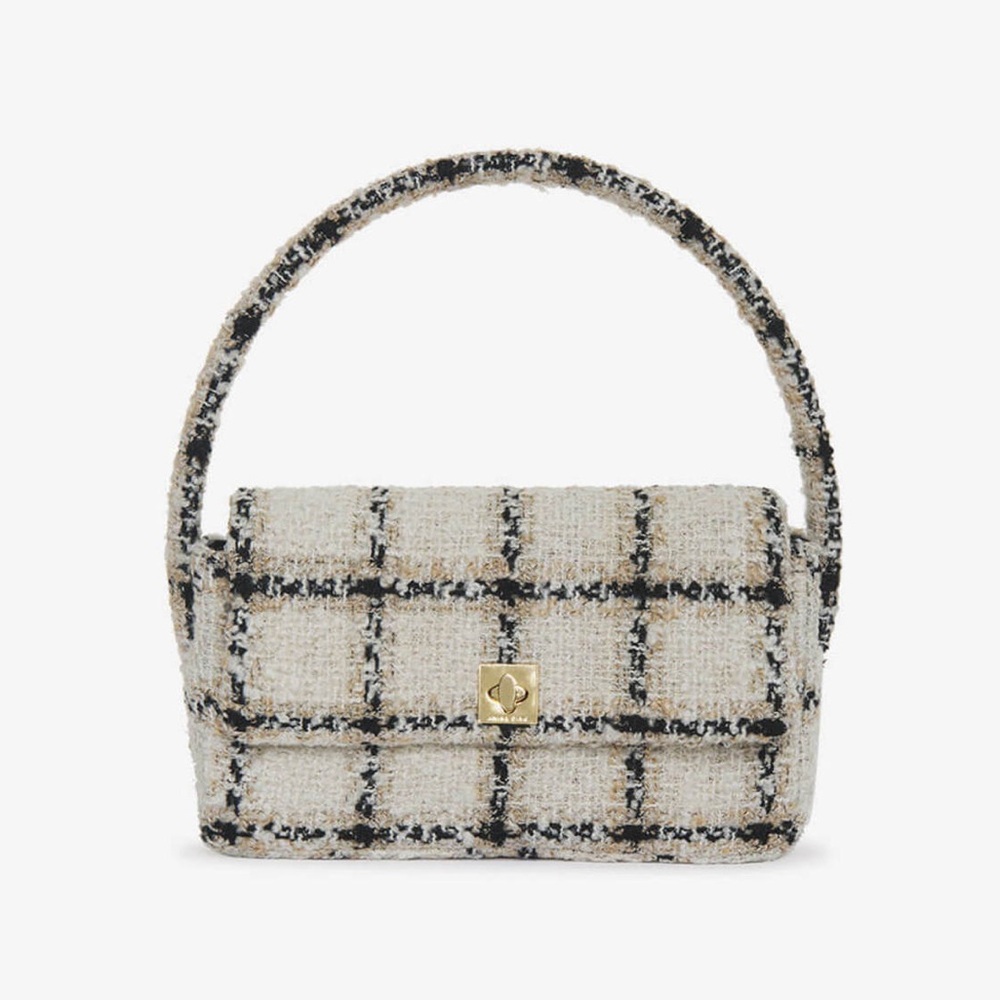ANINE BING Black & White Textured Wool Tweed Plaid Flap Nico Shoulder Bag - Picture 17 of 17